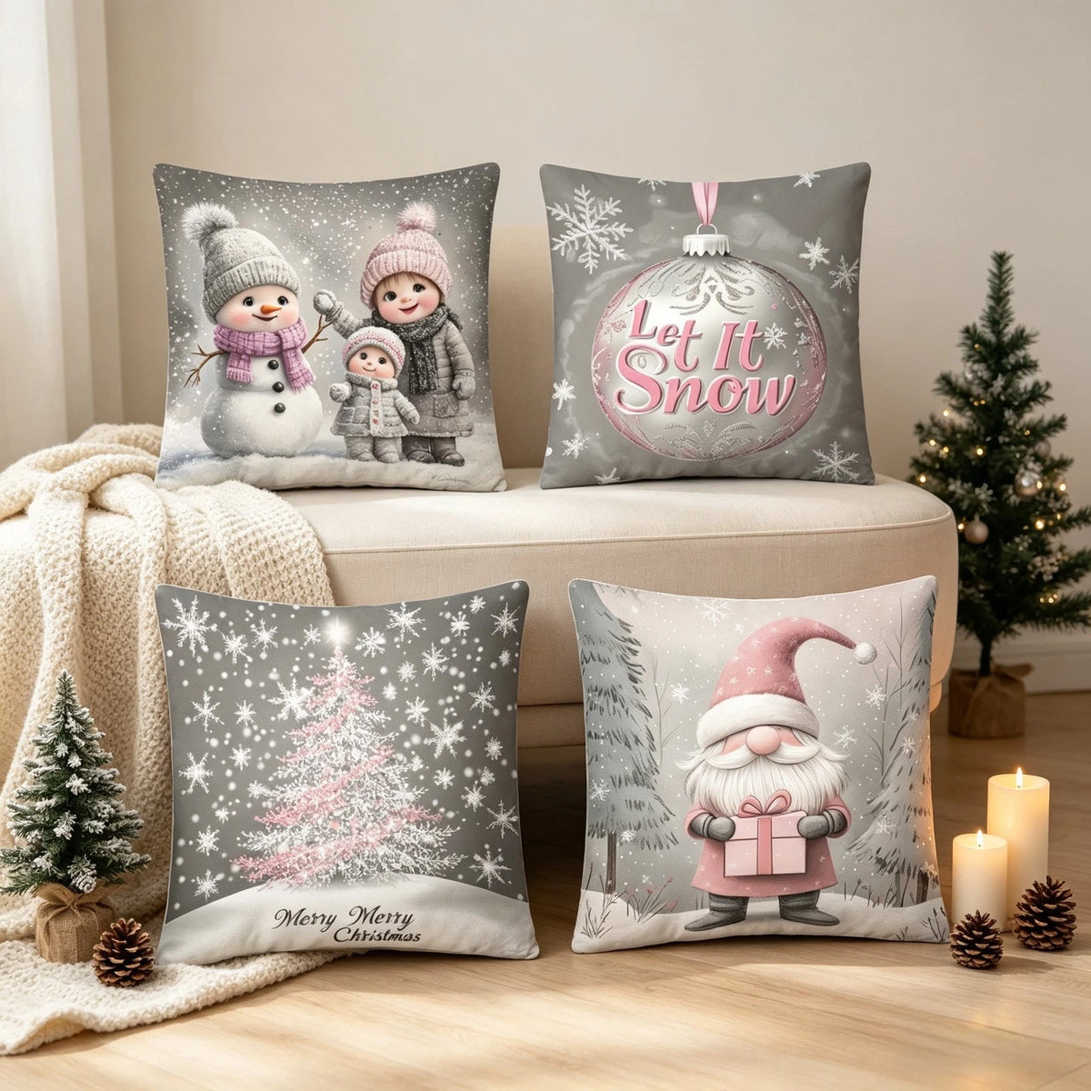 Set of 4 18x18 Inch Polyester Pillow Covers for Holiday Decor