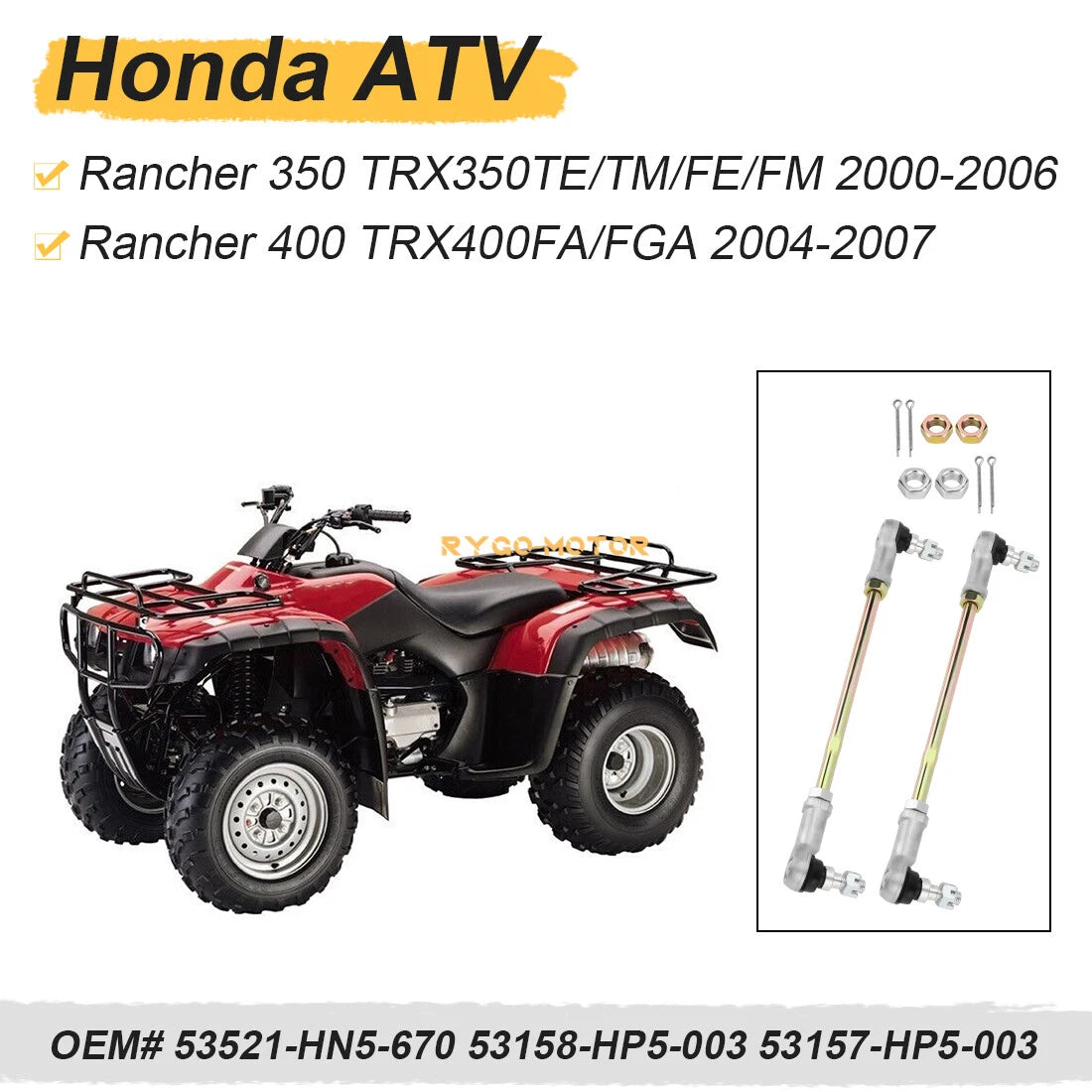 Set of 2 Tie Rod Ends for Honda Rancher 400 TRX400FA TRX400FGA (2004–2007)