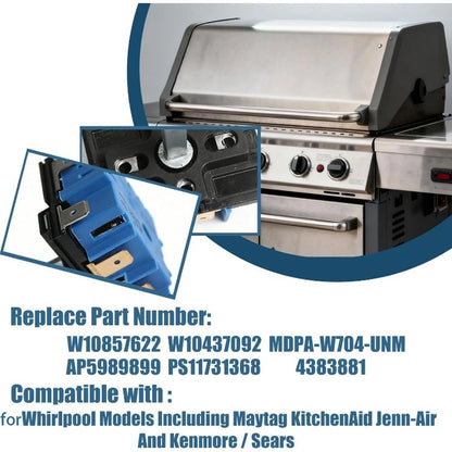Gas Range Burner Control Switch for (W10857622, W10437092)