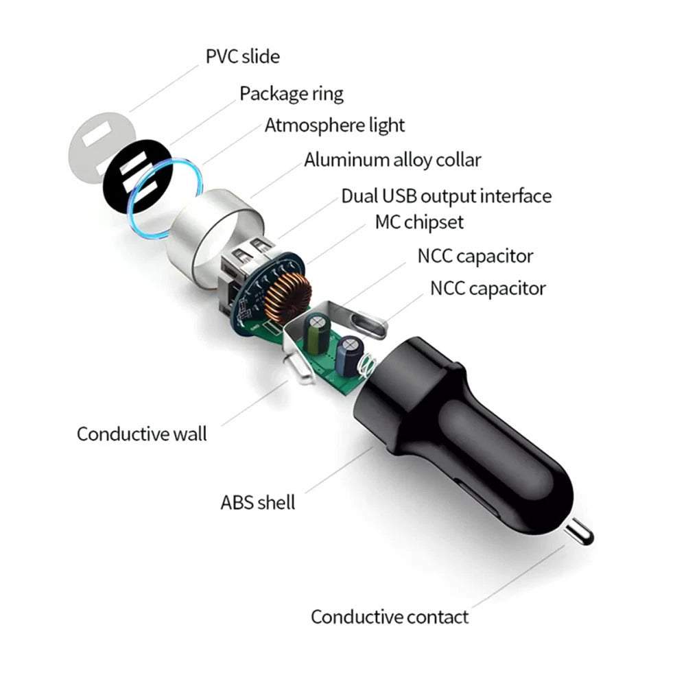 Dual USB Car Charger with LED Voltage Display for Universal Vehicles (2010–2023)