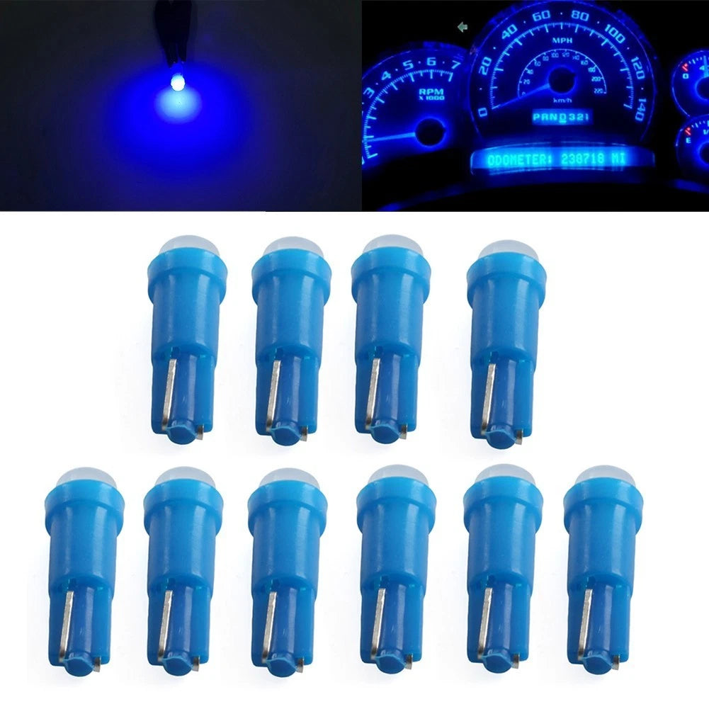10x T5 LED Blue Light Indicator Bulbs for Car Dashboard Gauge (Universal)