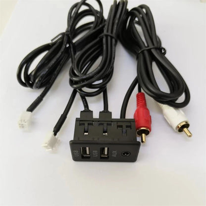 Dual USB + AUX Socket Panel RCA Audio Input Plug for Car Navigation (4 Pin, 6 Pin)