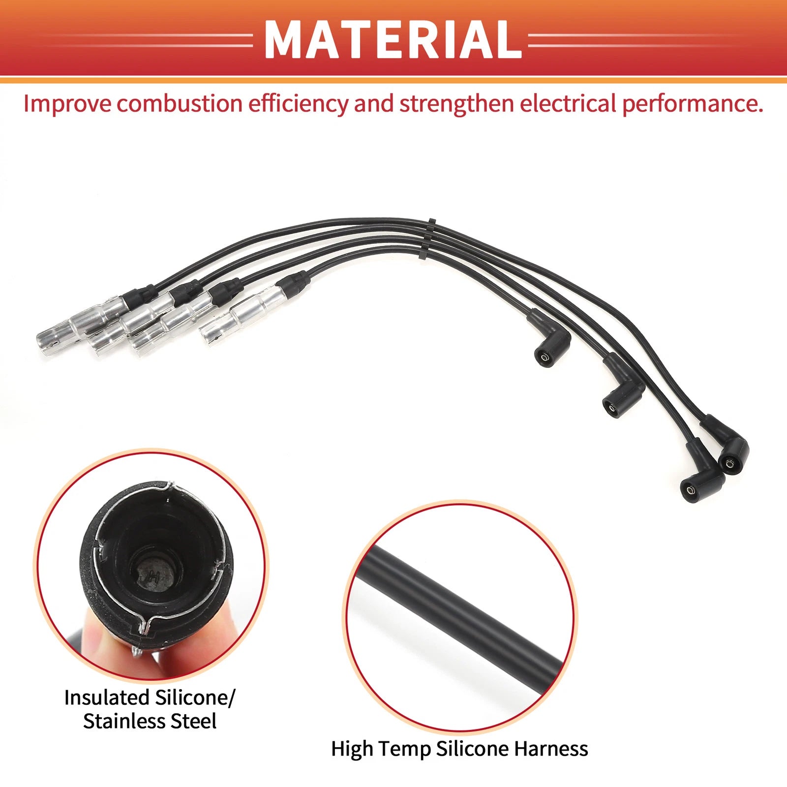 Set of 4 Spark Plug Wire Ignition Coil Cables for VW Passat Variant (2000–2005)