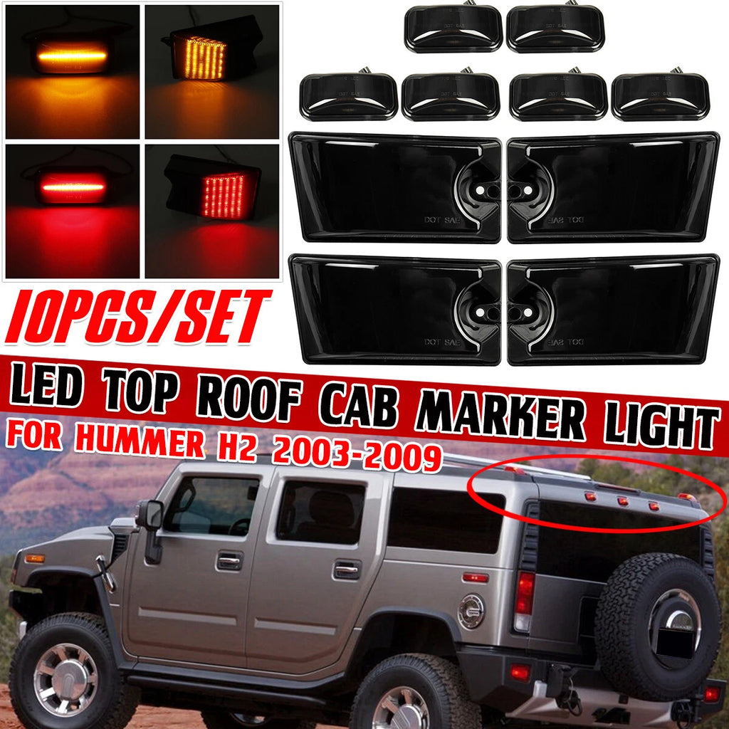 Set of 10 LED Cab Roof Light Marker for Hummer H2 (2003–2009) Smoked