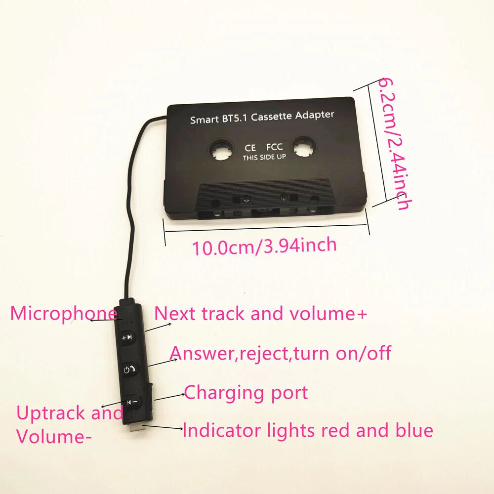 Bluetooth 5.1 Cassette Converter for Car Stereo Audio