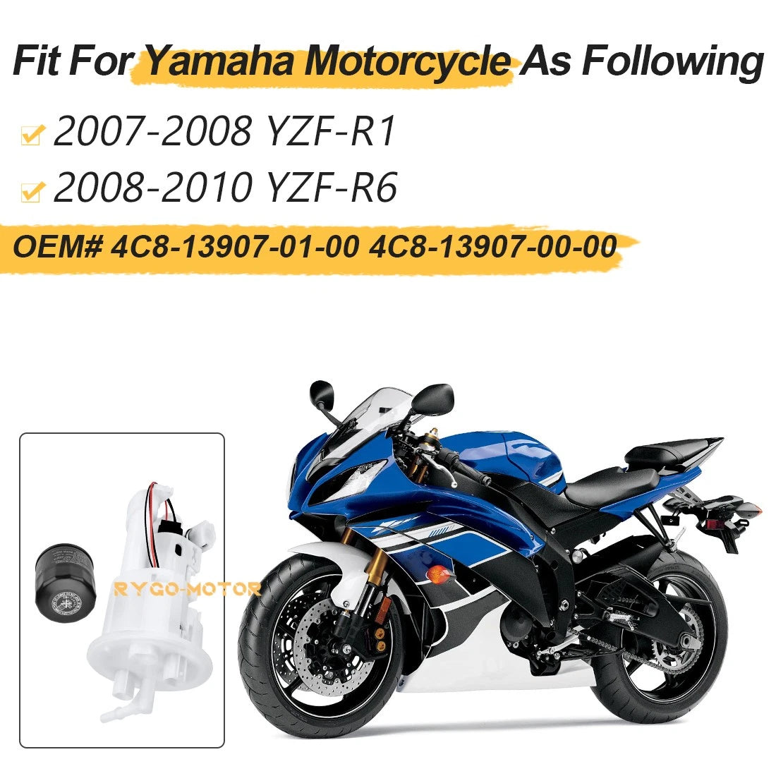 Fuel Pump & Oil Filter for Yamaha YZF R1 YZF R6 (2008–2010) 4C8-13907-01-00