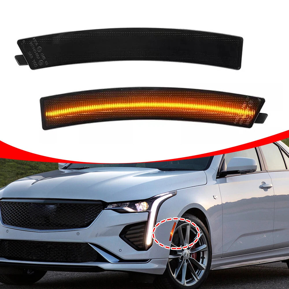 LED Front Bumper Side Marker Lights Smoke Lens Amber for Cadillac CT4 (2020–2024)