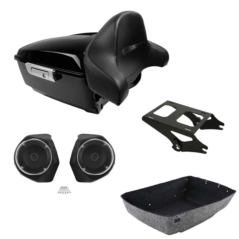 Trunk Backrest Pad Speakers Mount Rack for Harley Touring (2014–2023)