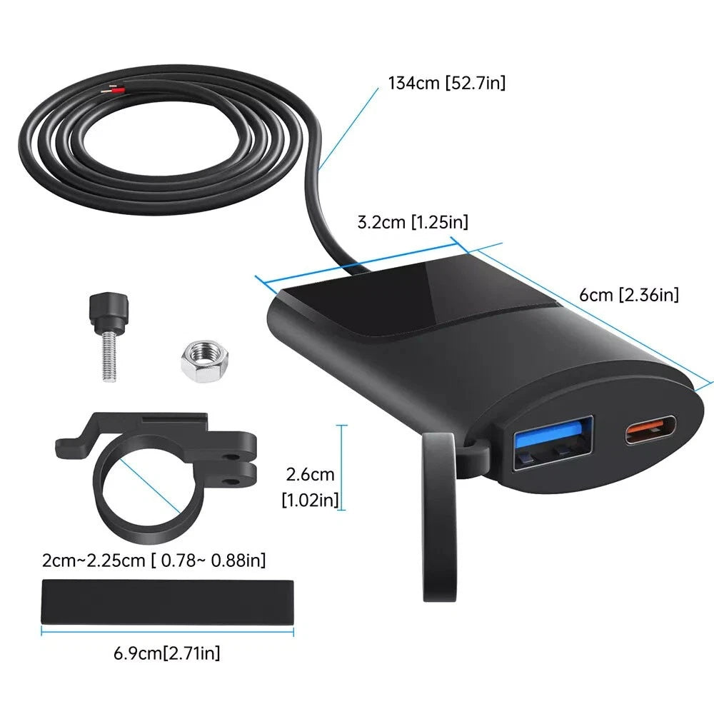 Dual USB Fast Charger Adapter for Motorcycle (12V-24V)
