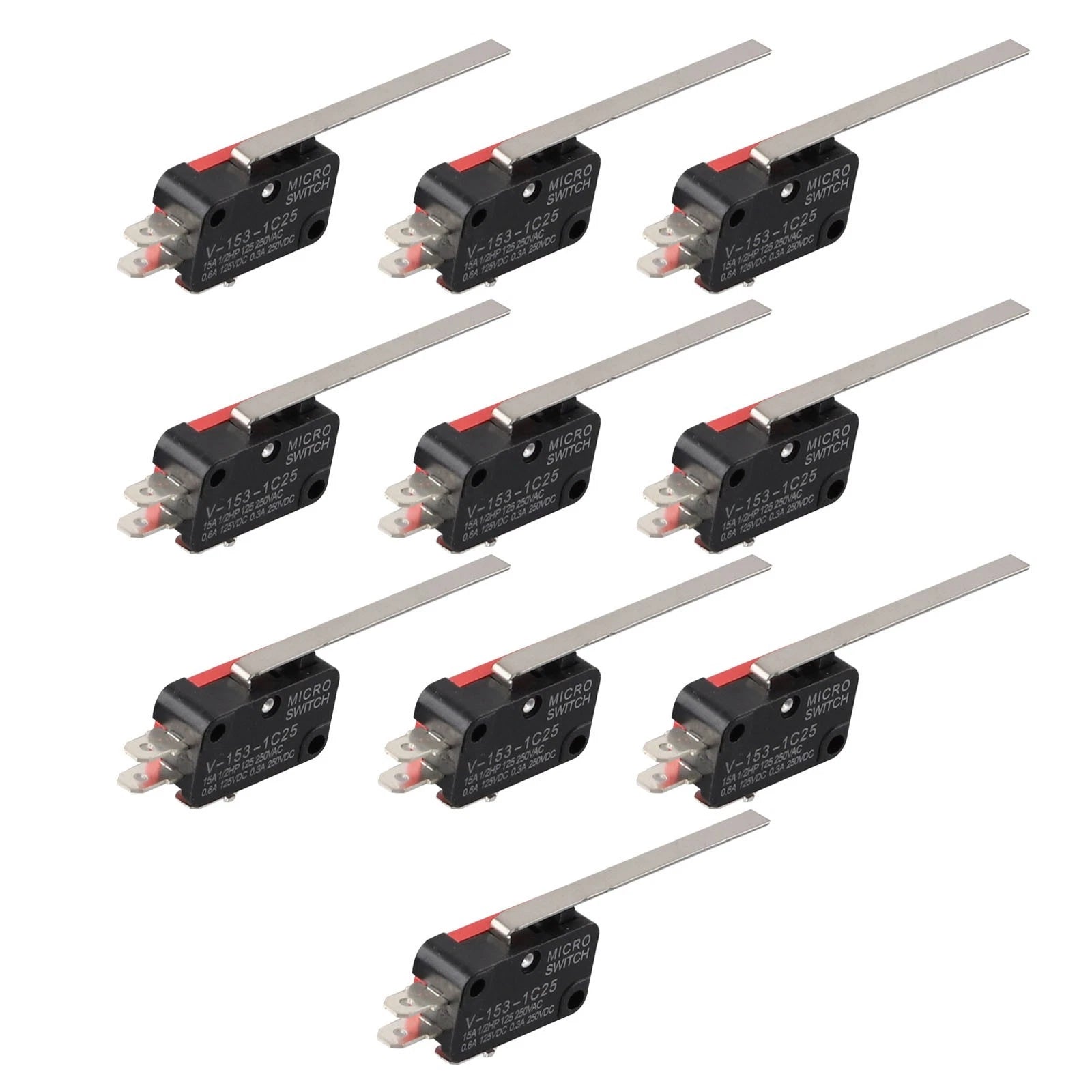 10pcs Micro-Switch SPDT Long Straight Hinge Lever Type V-153-1C25