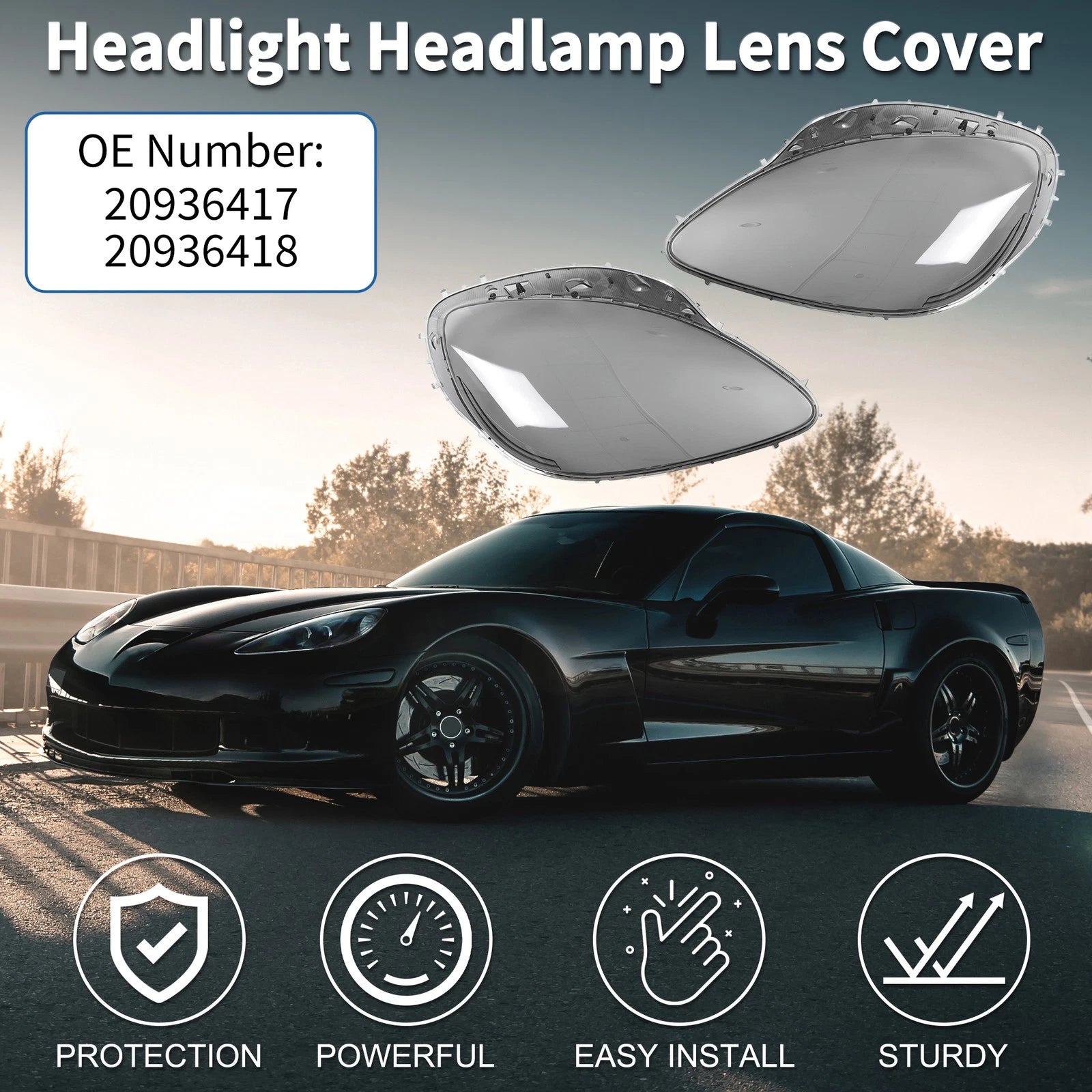 Headlight Lens Cover Front Set for Chevy Corvette C6 (2005–2013) Smoked