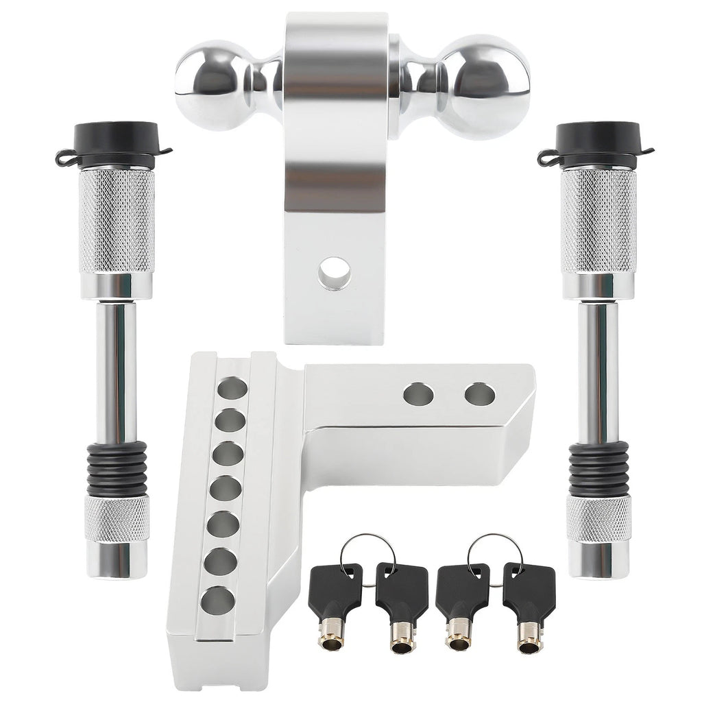Dual Ball 2" Receiver Adjustable Trailer Tow Hook & Lock Aluminum