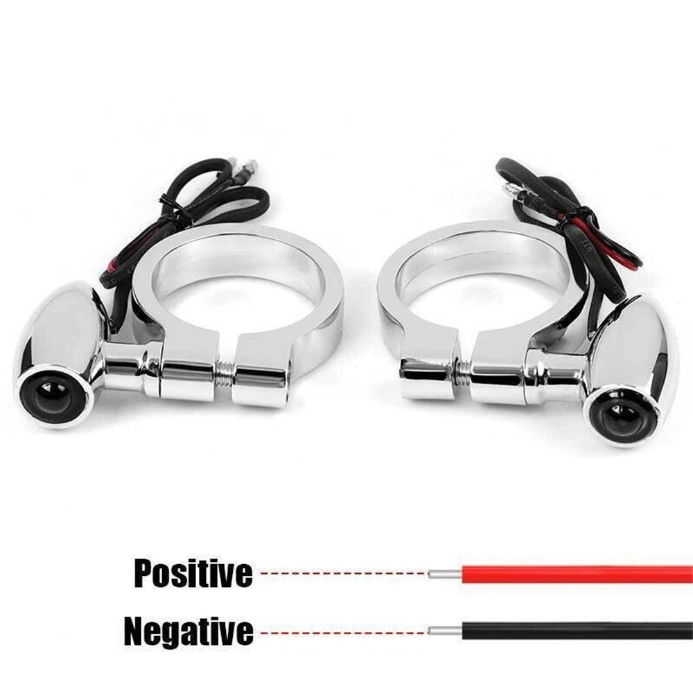2X Chrome LED Turn Signal Lights for Motorcycle (41mm Fork Mount)