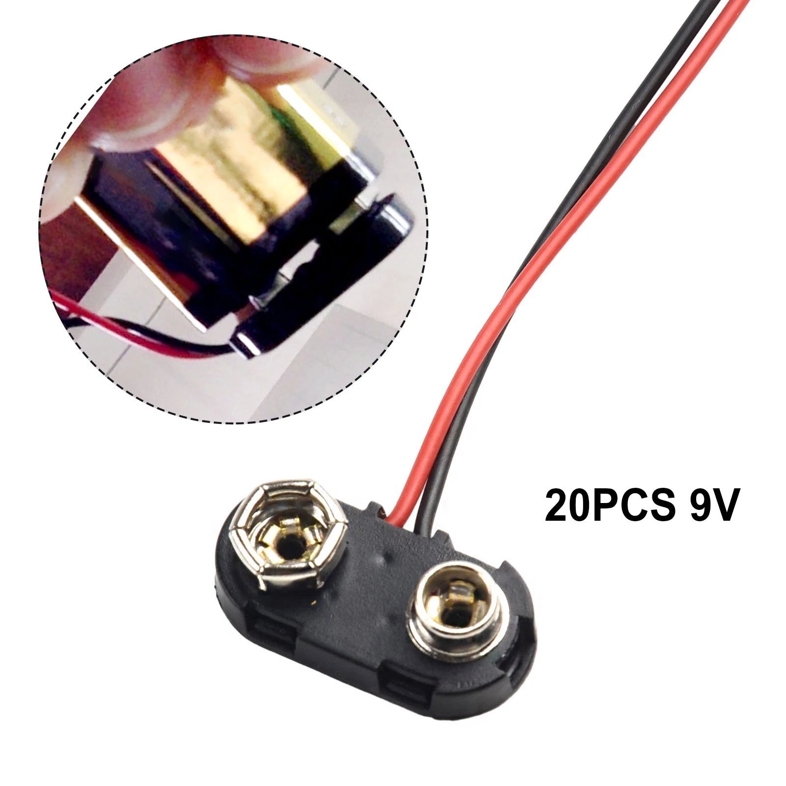 20pcs 9V Battery Clip Connector T Type Black