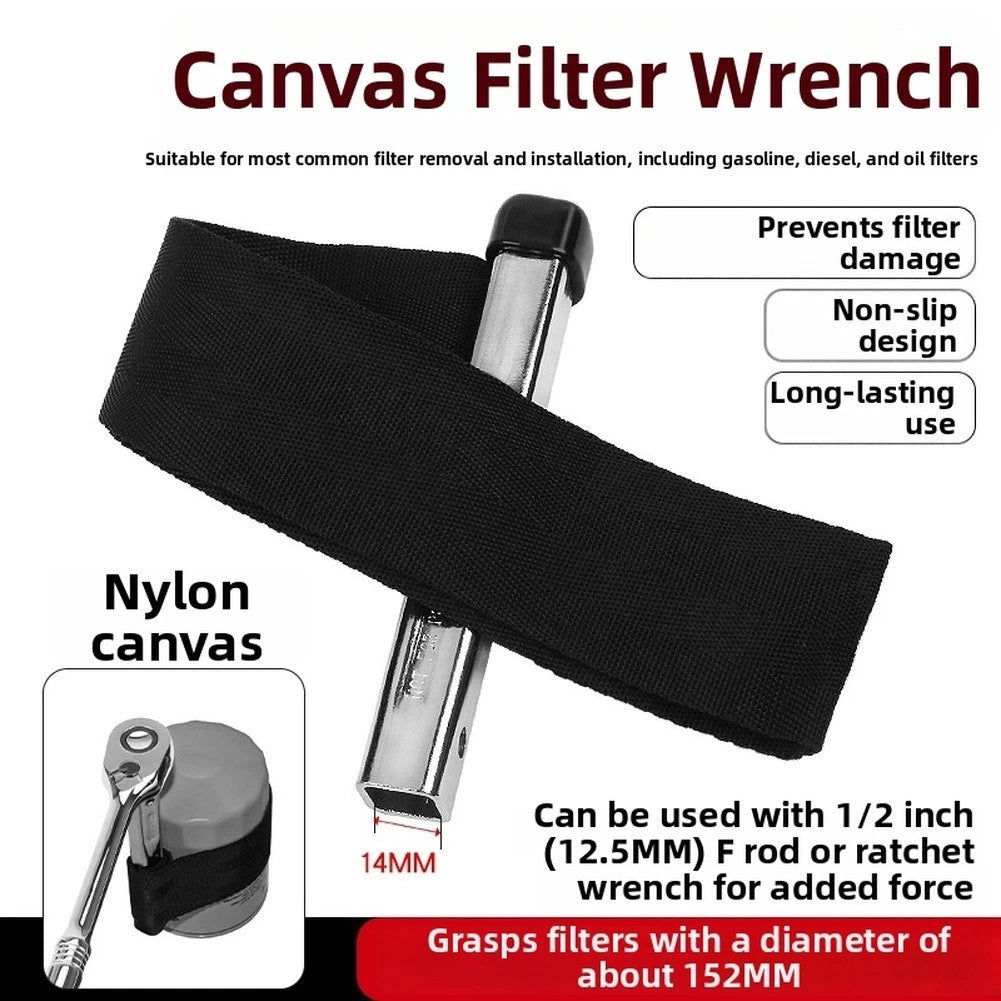 Oil Filter Wrench for Maintenance Tool (Nylon Strap, Alloy Steel Handle)