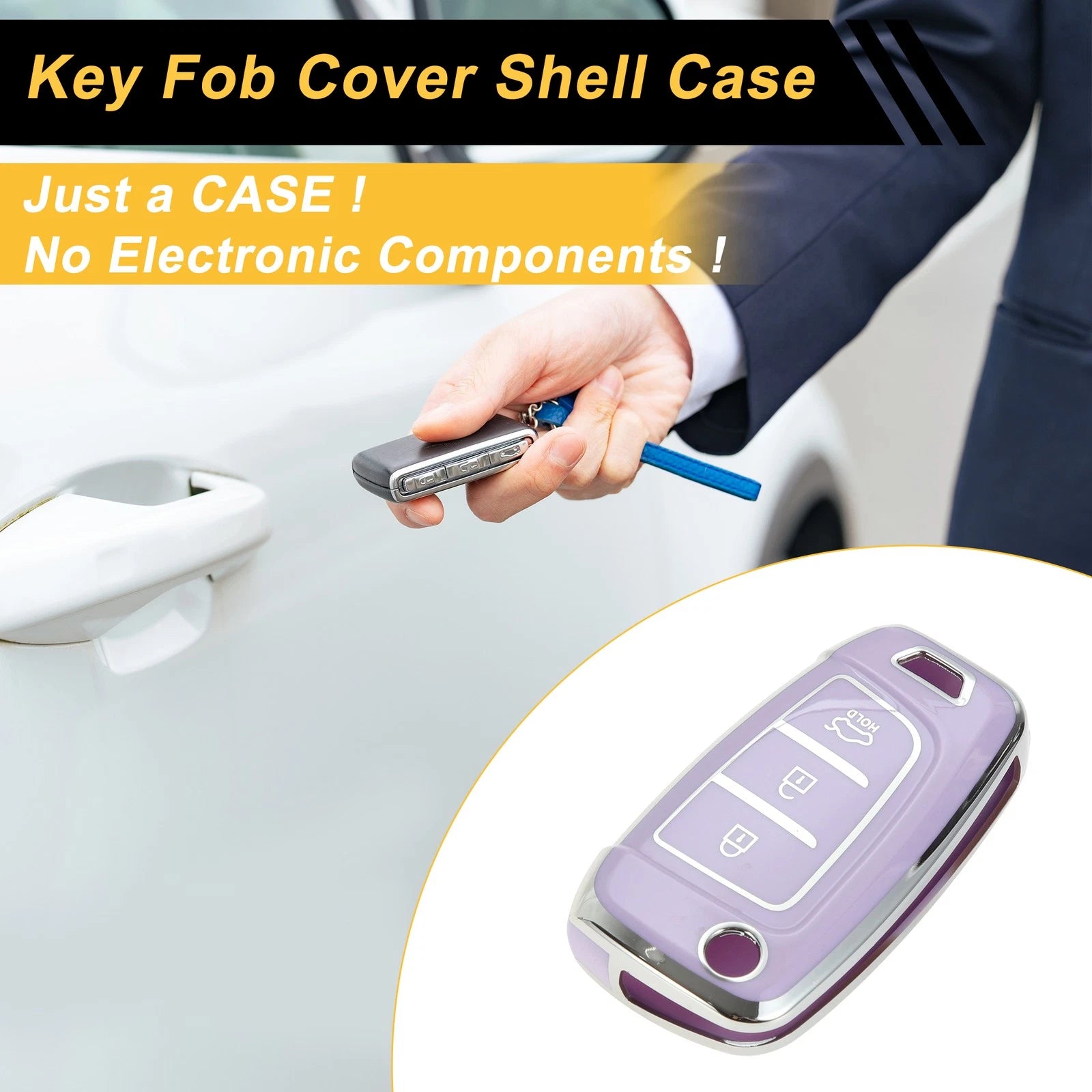 TPU Key Case with Silver Trim for Hyundai i10 (Buttons) (2014–2019)