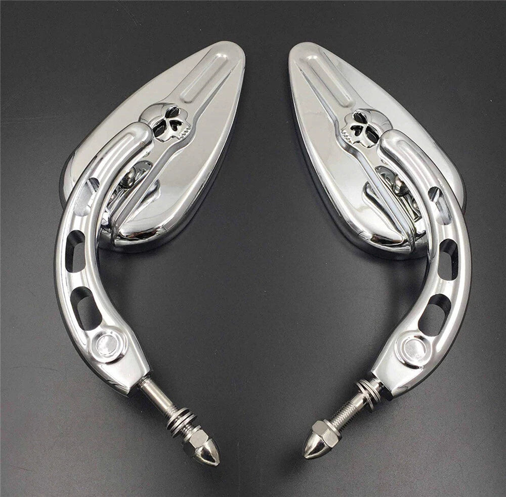 Chrome Skull Side Racing Mirrors for Harley Softail (2018–2023)