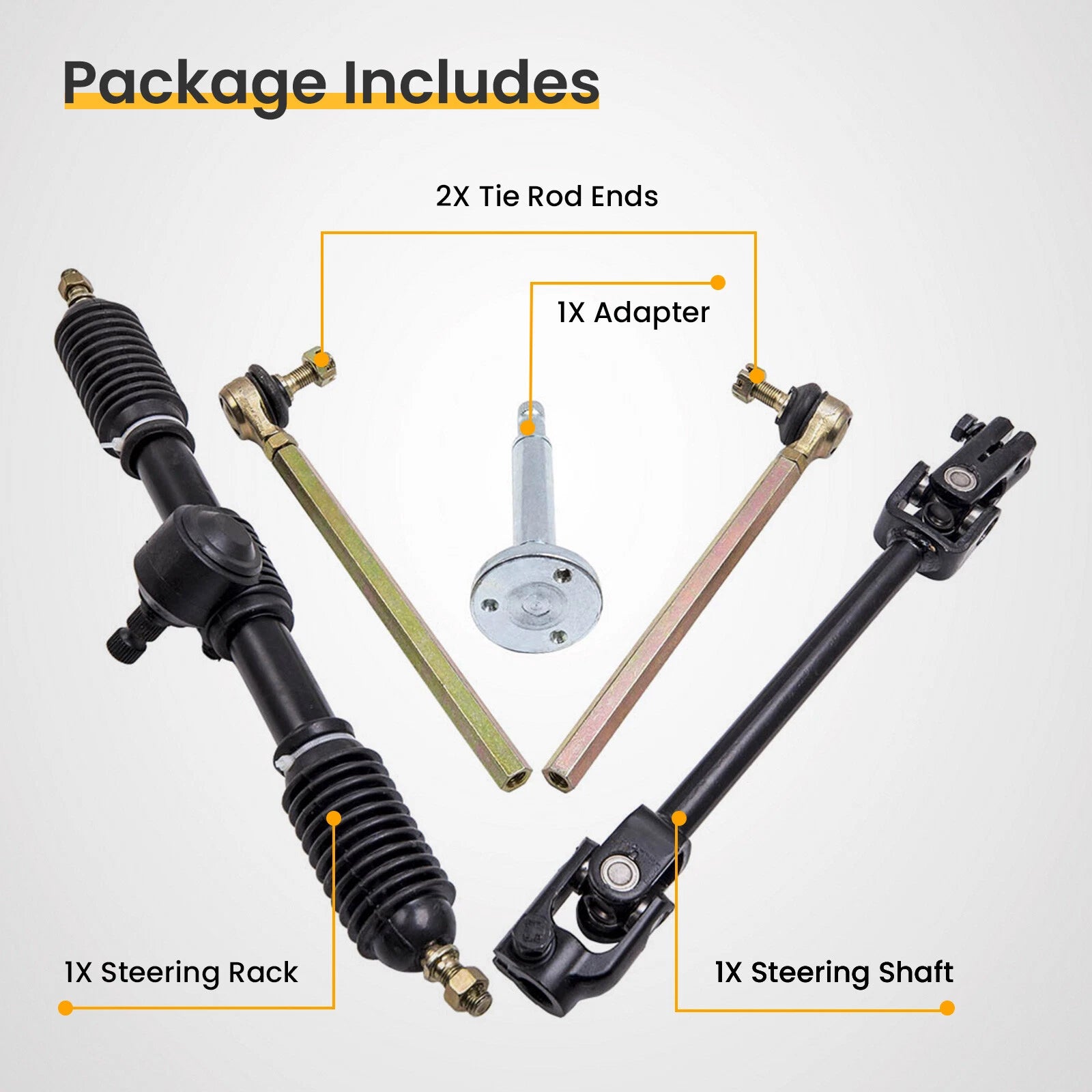 Steering Wheel Assembly + Adjustable Tie Rod Rack for Go Kart (110cc)