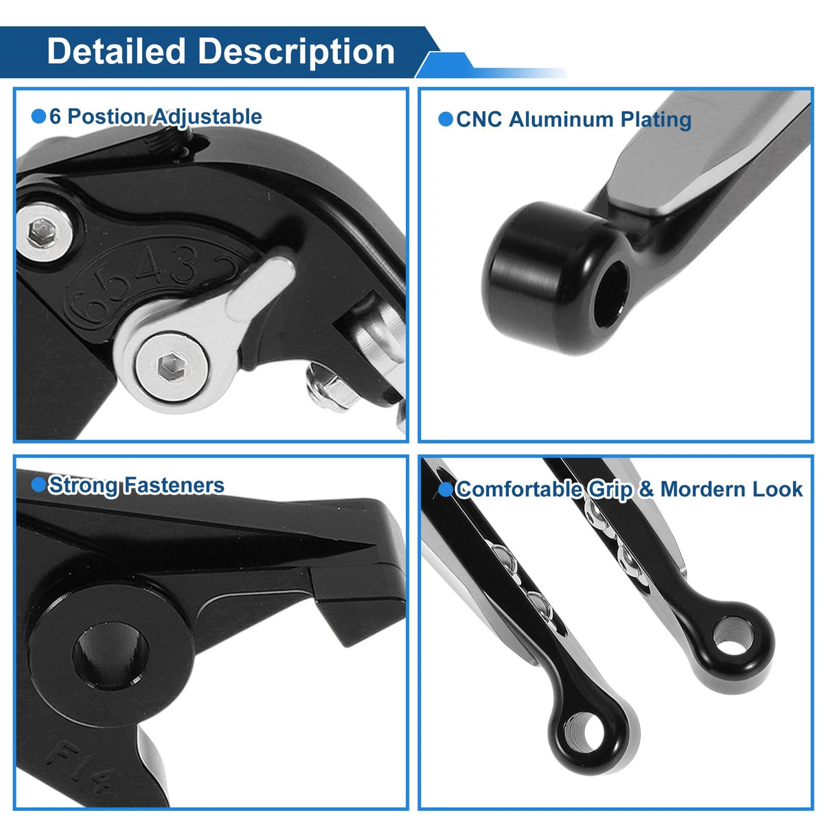 Adjustable Brake Clutch Levers for Kawasaki ER-5 (1997–2006) Black Silver Tone