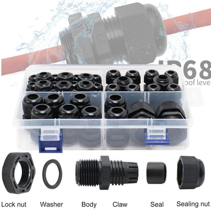 38PC Waterproof Cable Gland Kit IP68 Joints Adjustable Locknut