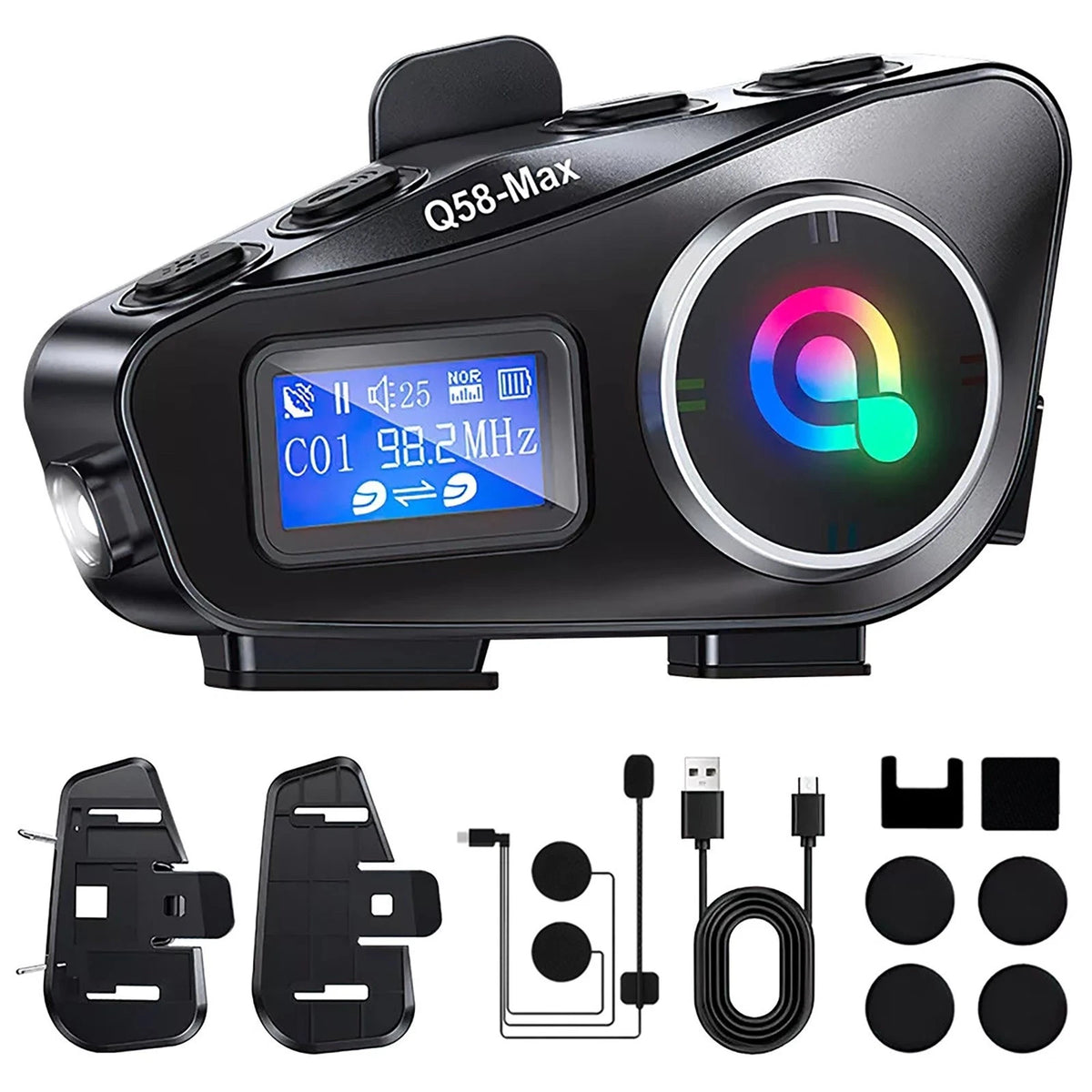 Bluetooth Helmet Intercom Headset for Motorcycle (LCD, Waterproof, FM Radio)