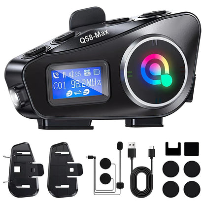 Bluetooth Helmet Intercom Headset for Motorcycle (LCD, Waterproof, FM Radio)