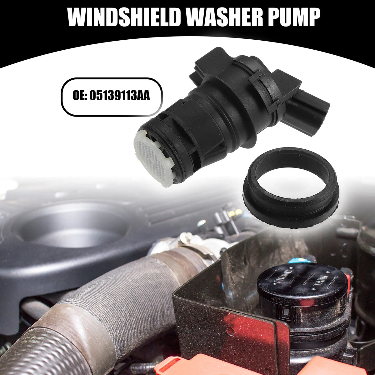 Windshield Washer Pump No. 05139113AA for Dodge Charger (2006–2023) Black
