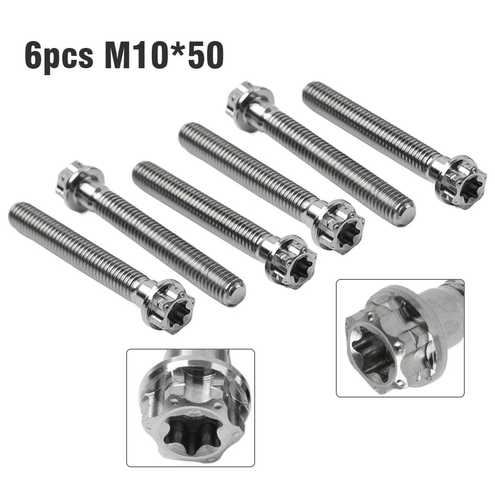 6X M10x50mm Titanium Torx Head Flange Screws for Motorcycle Bike