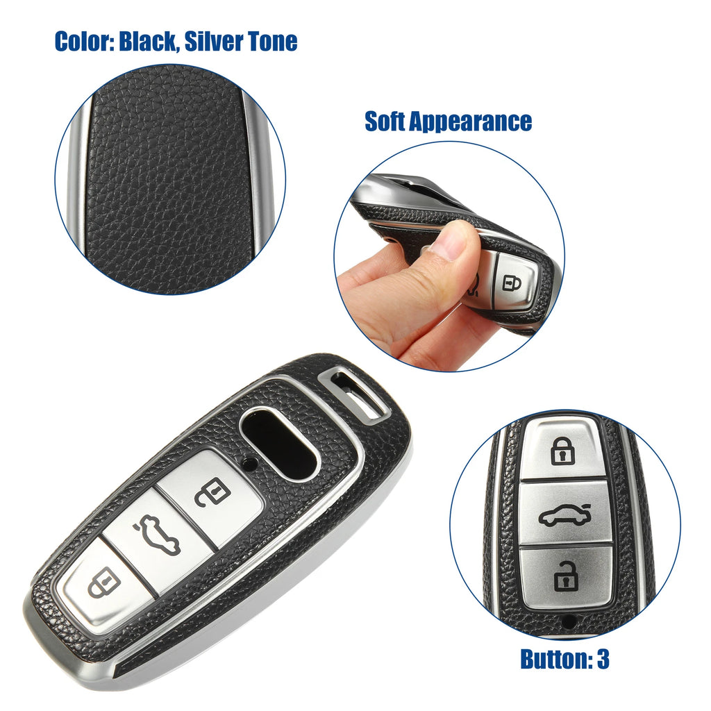 TPU Keyless Remote Cover for Audi A6 (Black Silver Tone)