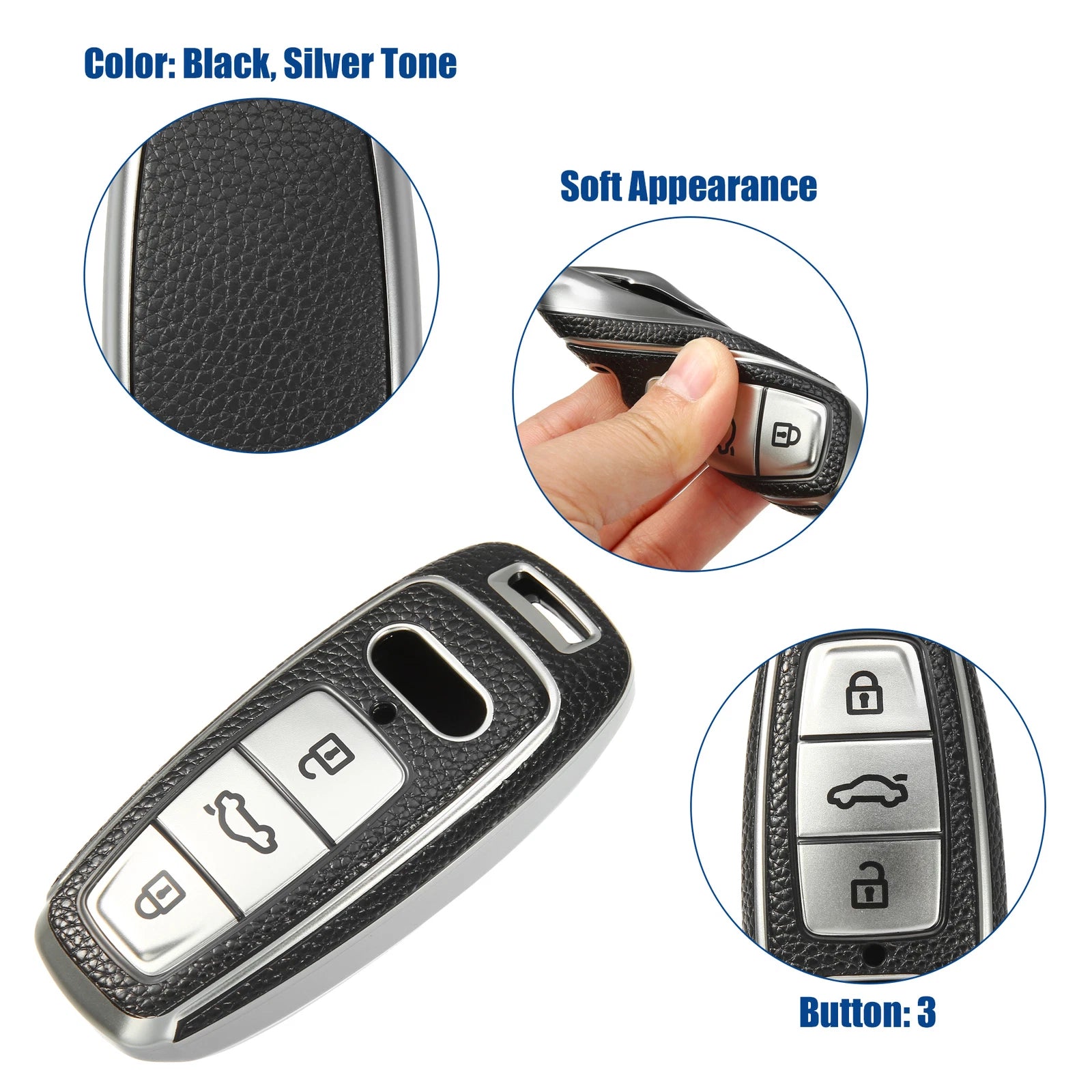 TPU Keyless Remote Cover for Audi A6 (Black Silver Tone)