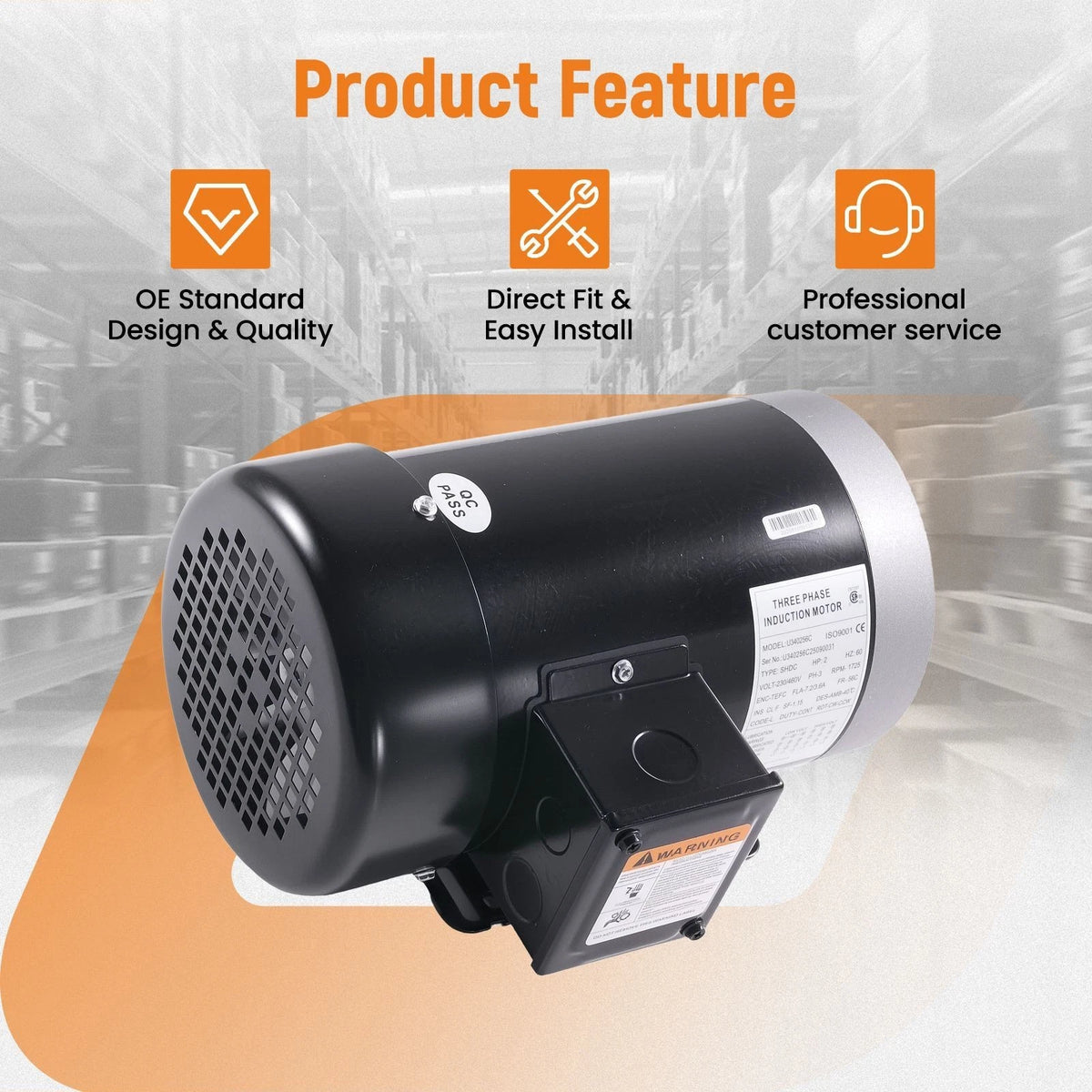 2HP Electric Motor for Compressor Duty 56C Frame 3 Phase 1800 RPM