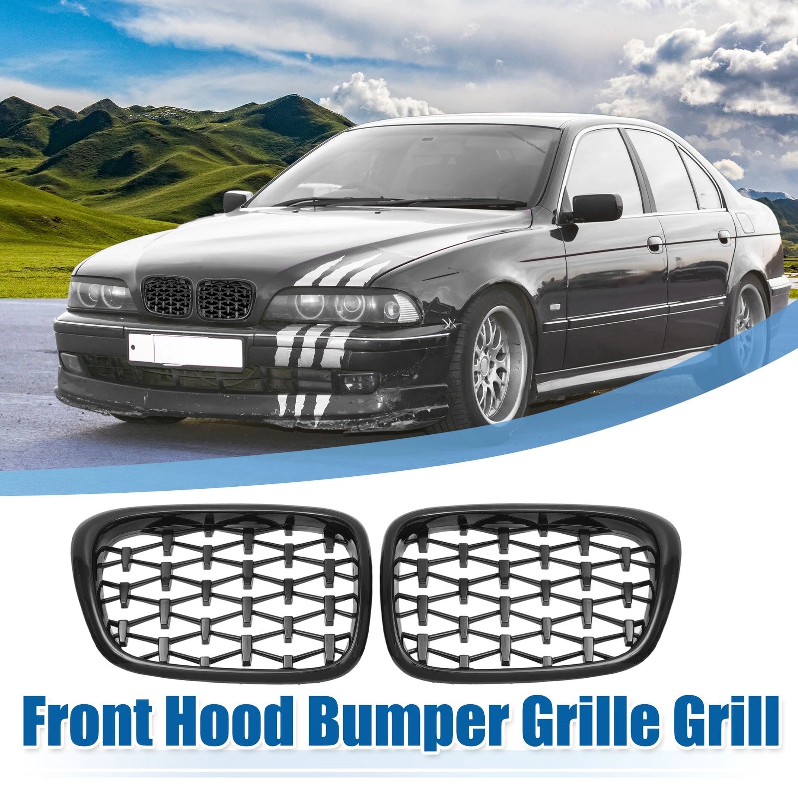 Front Hood Bumper Grille Grill for BMW 525i 530i E39 2001–2003 Pair