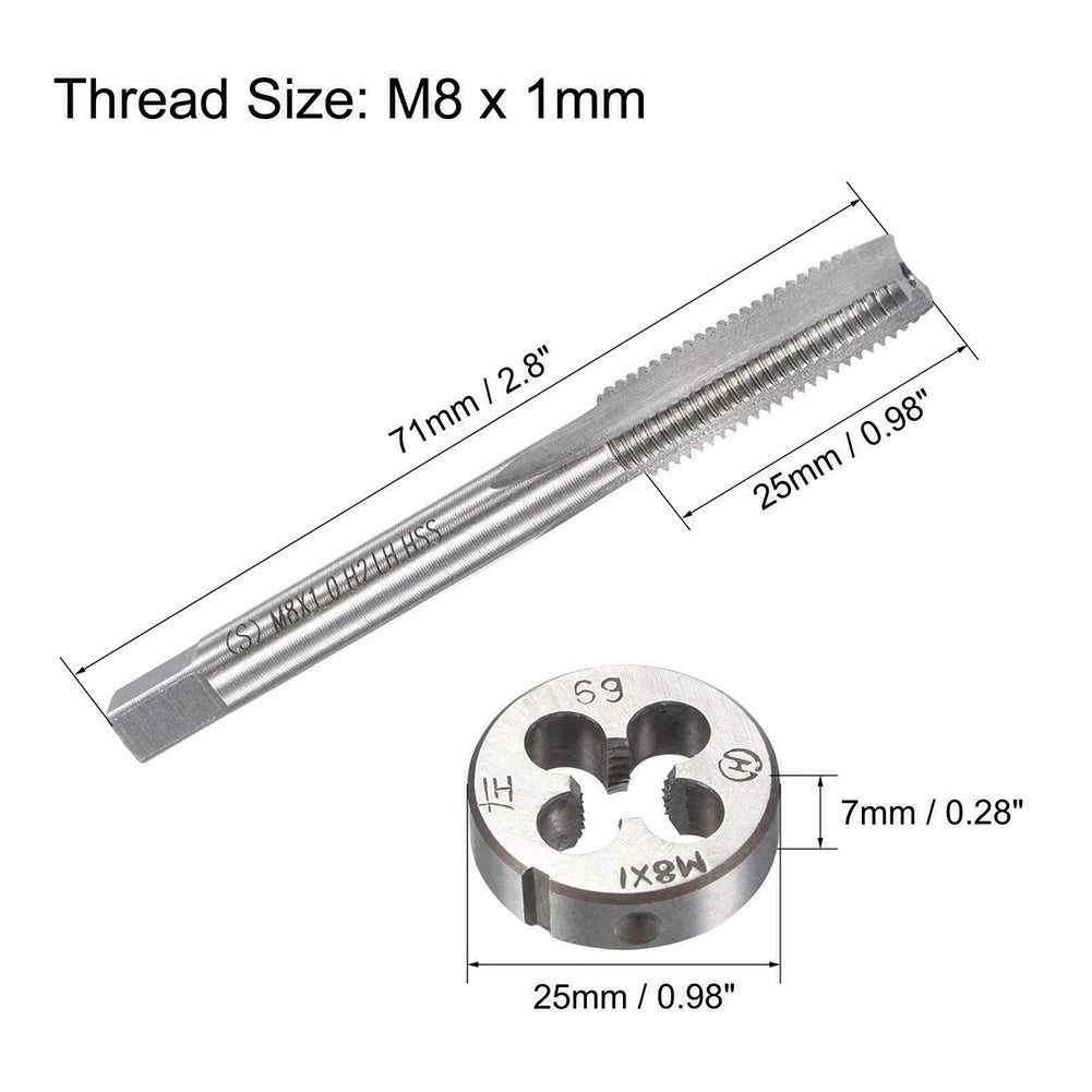 M8 x 1mm Left Hand Thread Tap and Die Set for Heavy Duty Applications