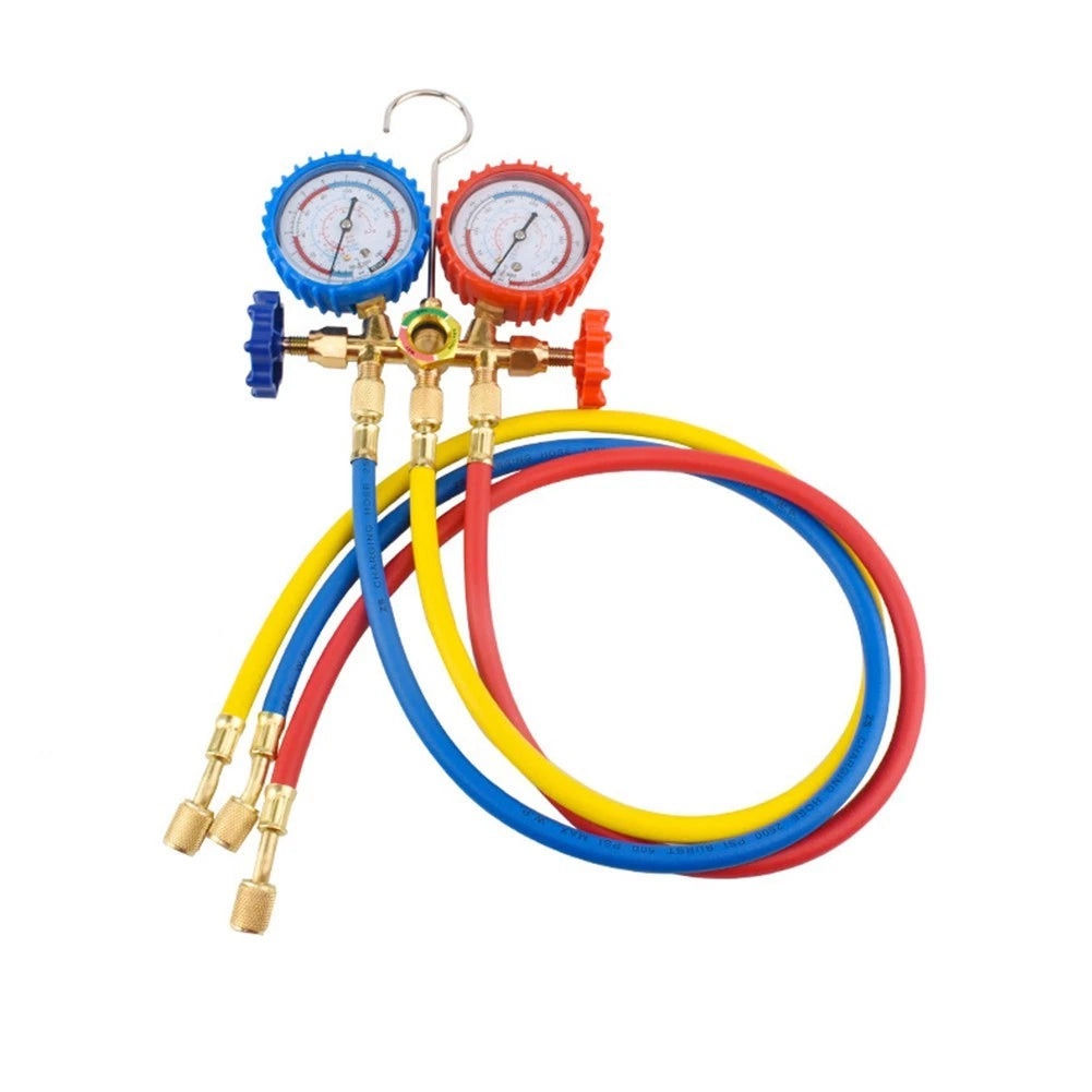 Brass Manifold Gauge Set with Color Coded Gauges and Hoses