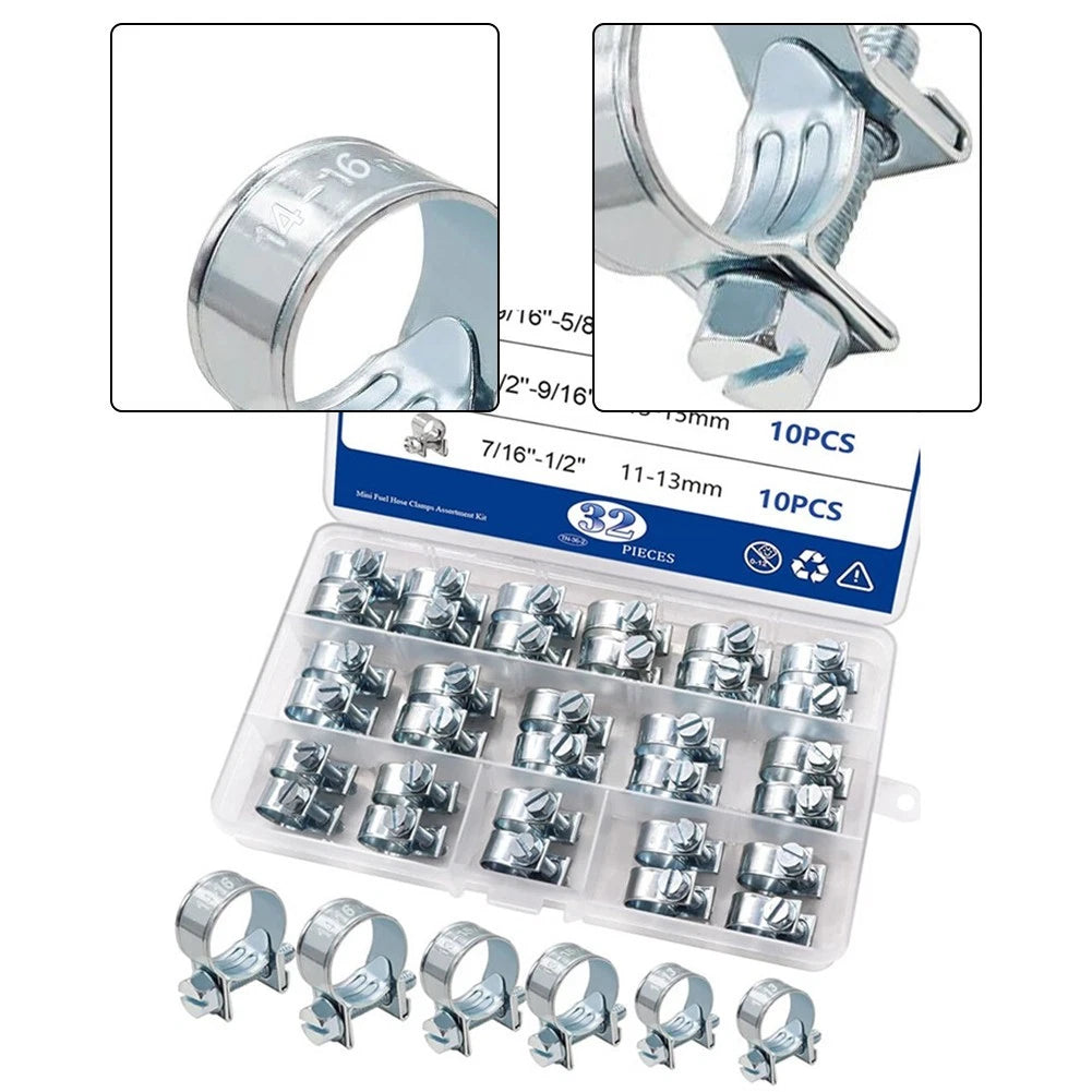 32pcs Hose Clamp Set Box Ear Type for Pipe Use