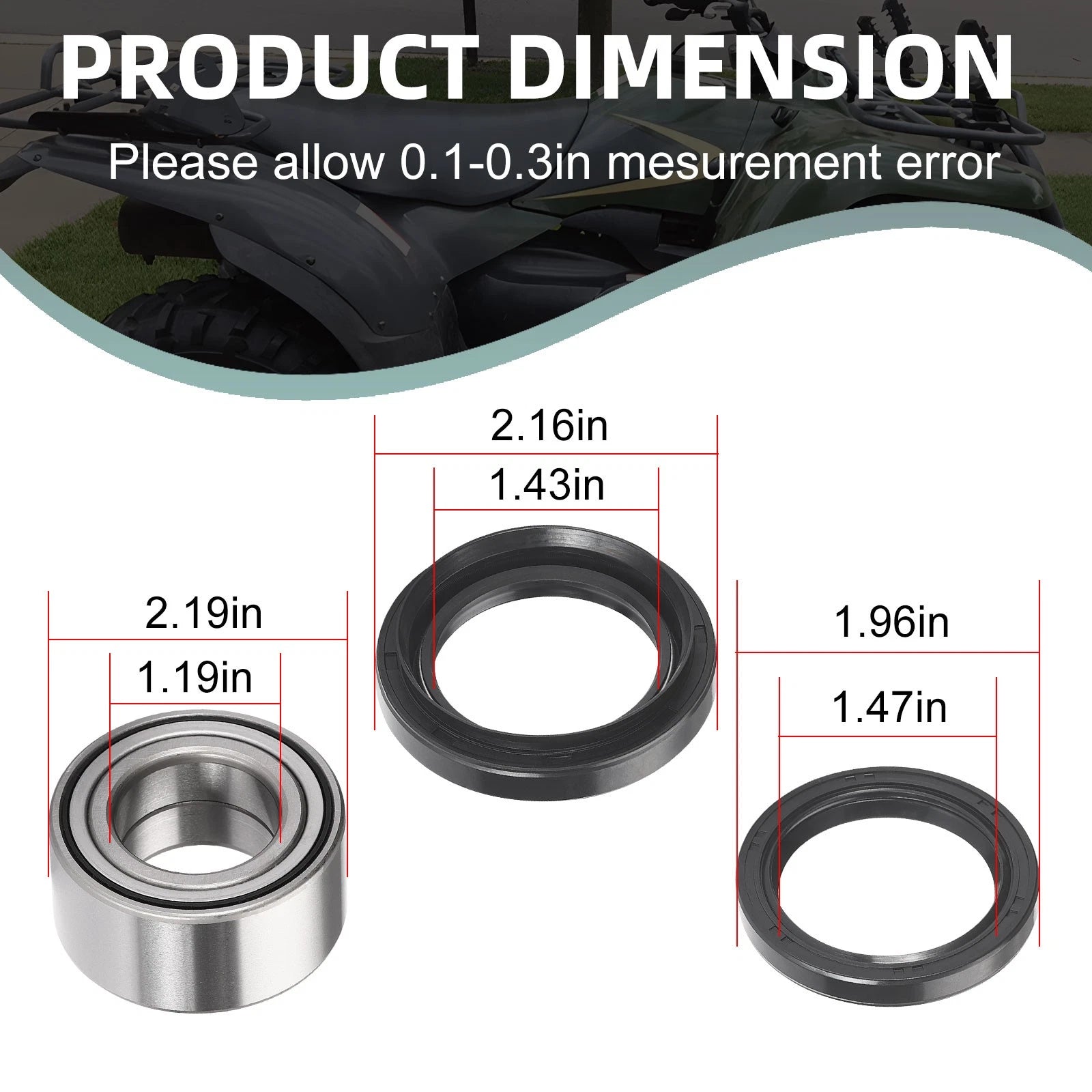 2Pcs Front Wheel Bearing & Seal Kit for Kawasaki Bayou Prairie (300–400)