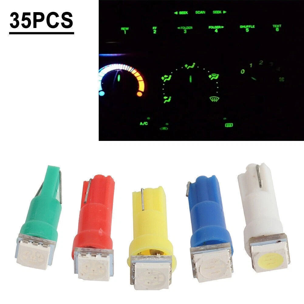 35 Pcs Plactic 12V T5 1-5050-SMD LED Car Lights Bulb5 Colors New
