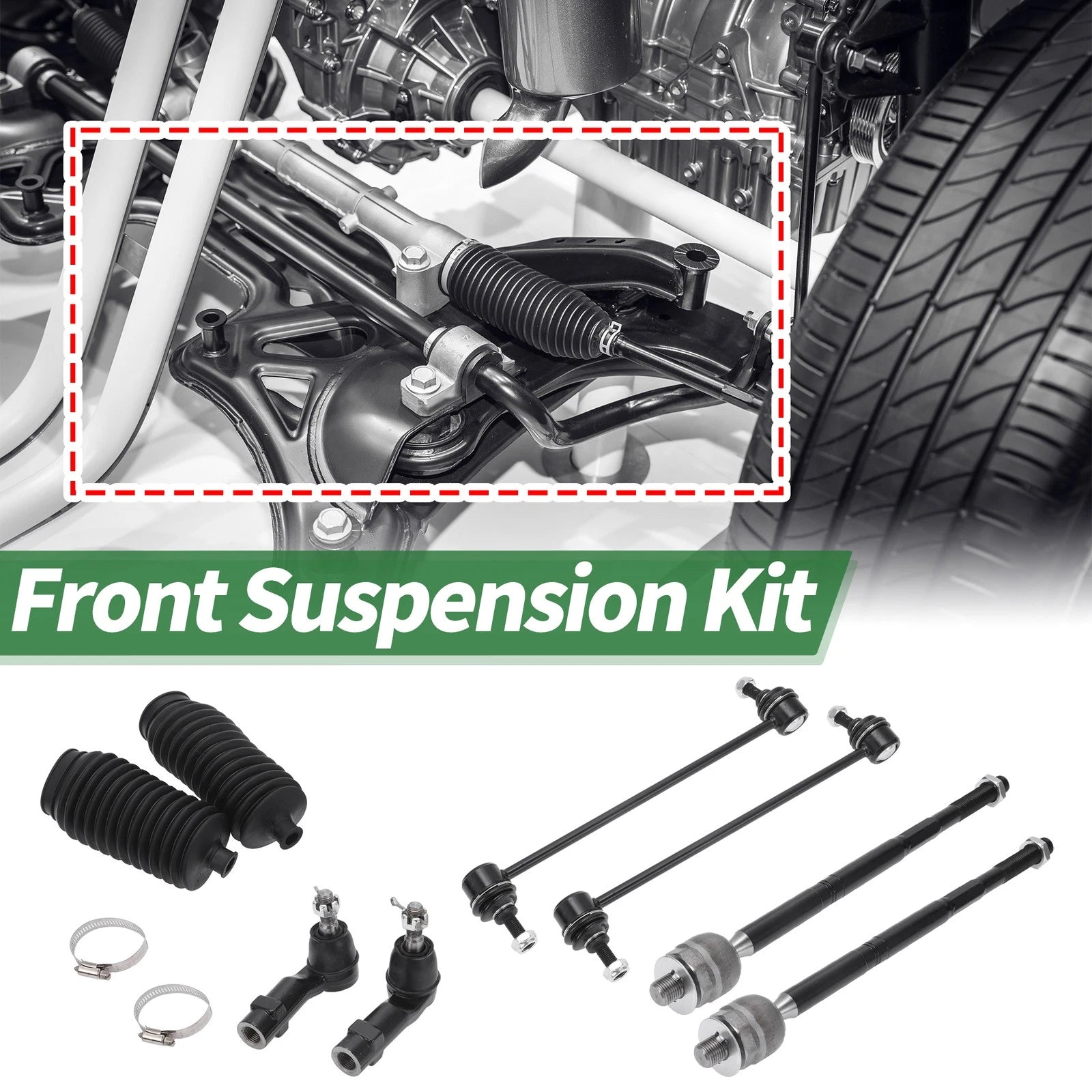 8 Pcs Front Suspension Kit Tie Rod Ends and Sway Bar Links for Dodge (2001–2016)