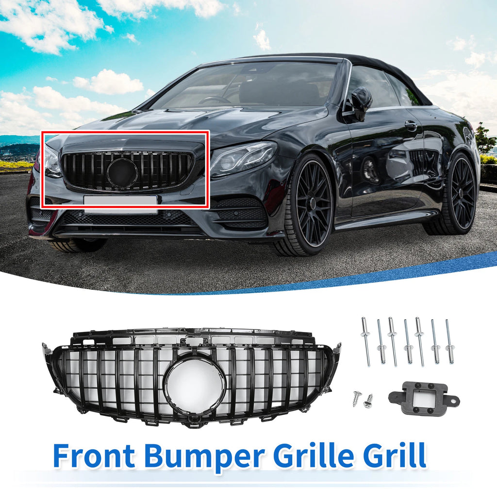 Front Upper Bumper Grille for Mercedes-Benz E200 (2016–2020) Black