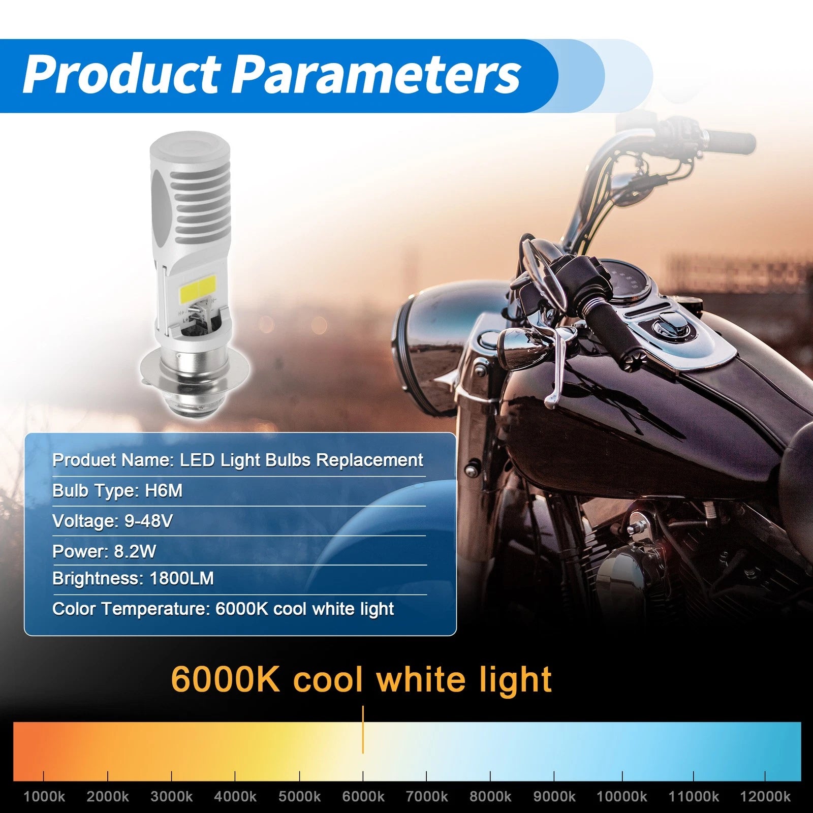 H6M LED Light Bulbs for Auto (1800lm, 6000K Cold White)