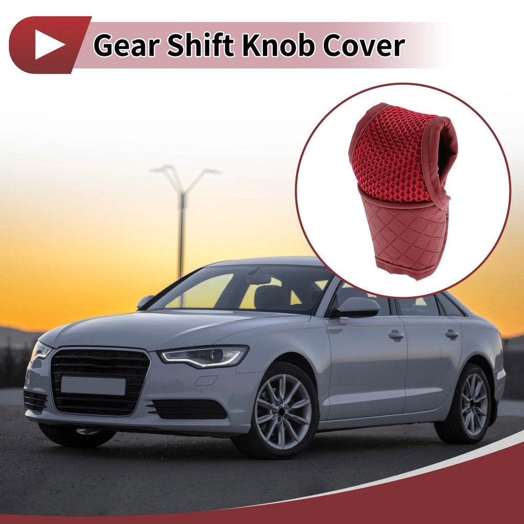 Gear Shift Knob Cover for Car SUV RV T-Shaped Hook Loop Polyester PU Red
