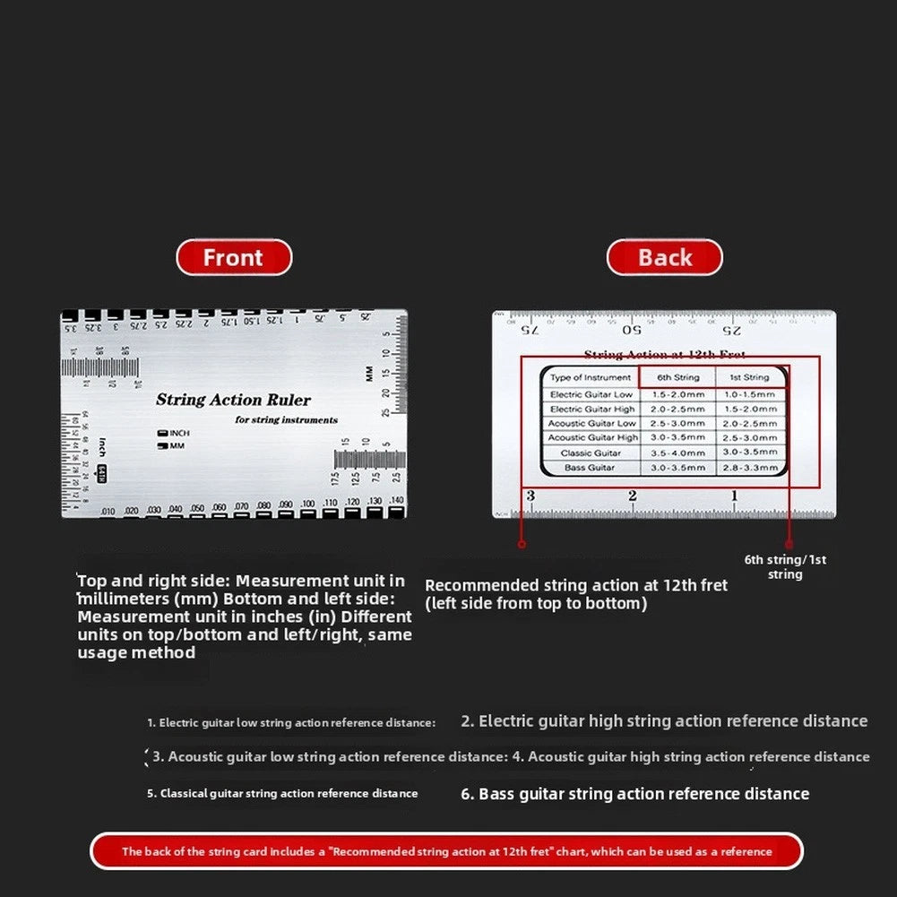 Iron String Clearance Ruler for Guitar Bass Setup (8.5x5.4cm)