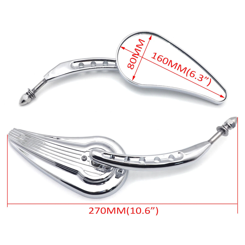 Chrome Raindrop Side Mirrors for Harley Wide Glide, Switchback, CVO, Street Glide (T)