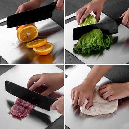 Double-Sided Stainless Steel Cutting Board with Round Rolling Guides