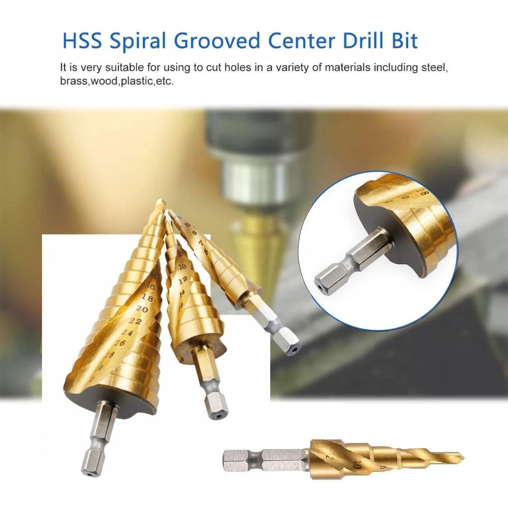 Step Drill Bits Set of 3 (4mm, 12mm, 20mm, 32mm) Hex Shank