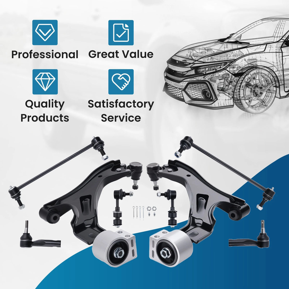 Front Lower Control Arms, Sway Bar, Tie Rods for Saturn Vue, Equinox (2002–2007)