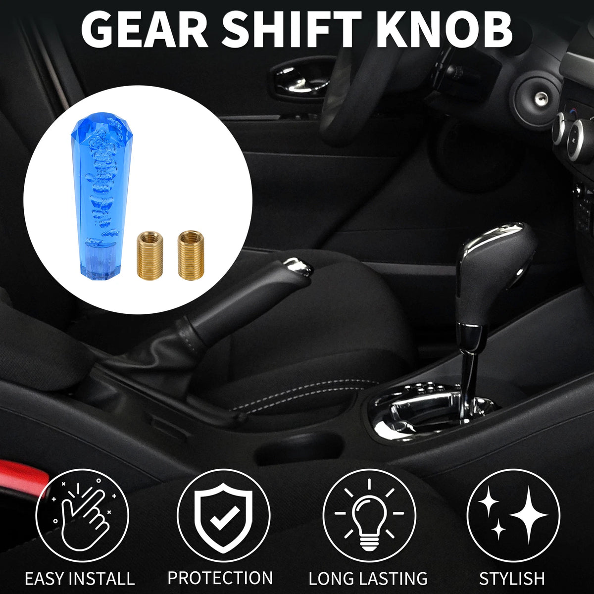 Set of 1 Gear Shifter Knob with 2 Adapters for Universal Fit (15cm)