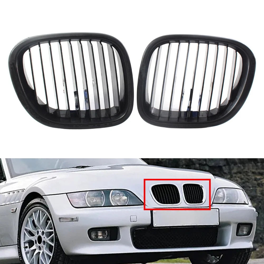 1 Pair Glossy Black Front Kidney Grille for BMW Z3 (1996–2002) 51138412949, 51138412950