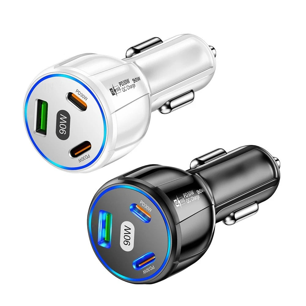 90W Car Charger Adapter for Quick Charging Mobile Phones USB C