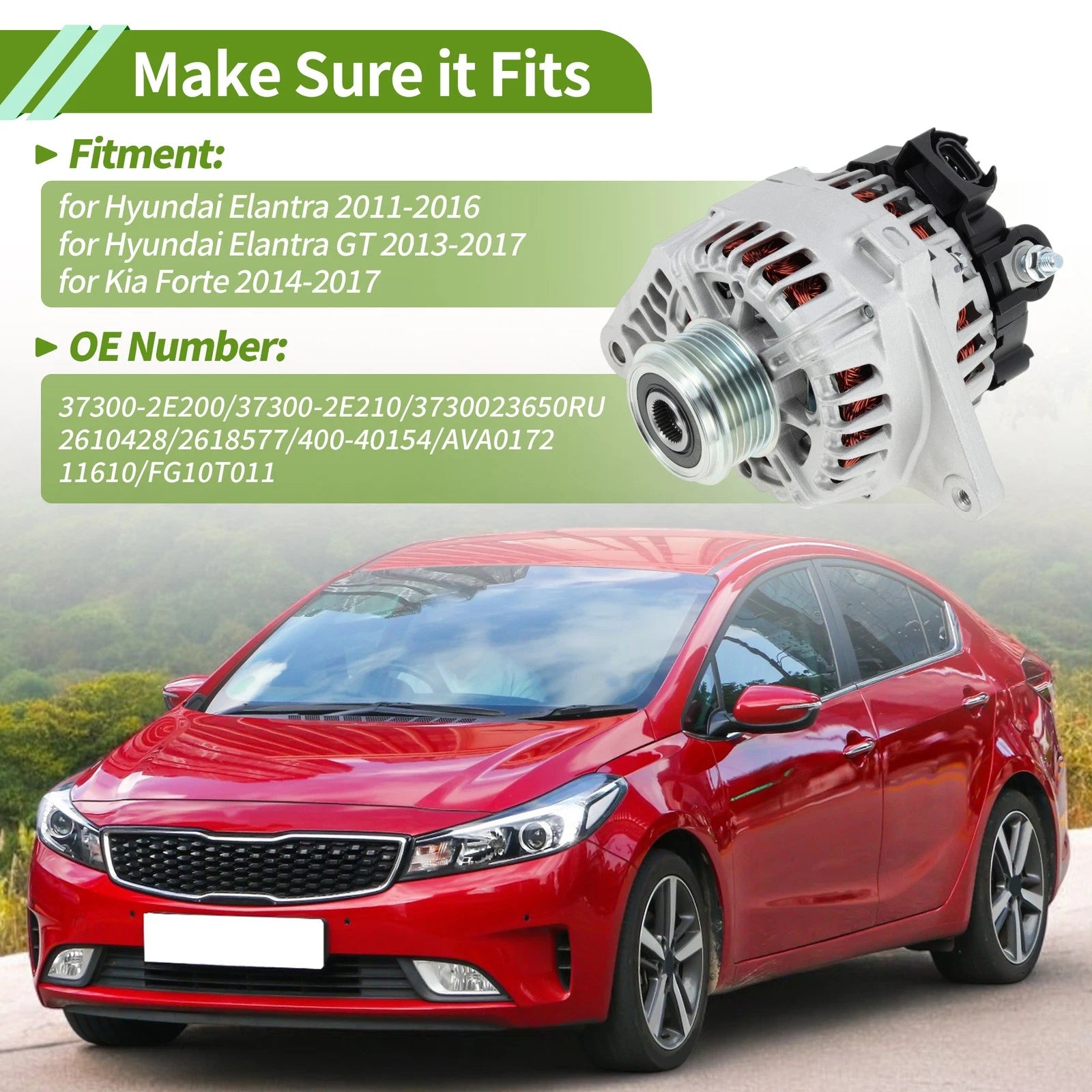 Alternator Replacement for Hyundai Elantra 2011–2017 90A 12V